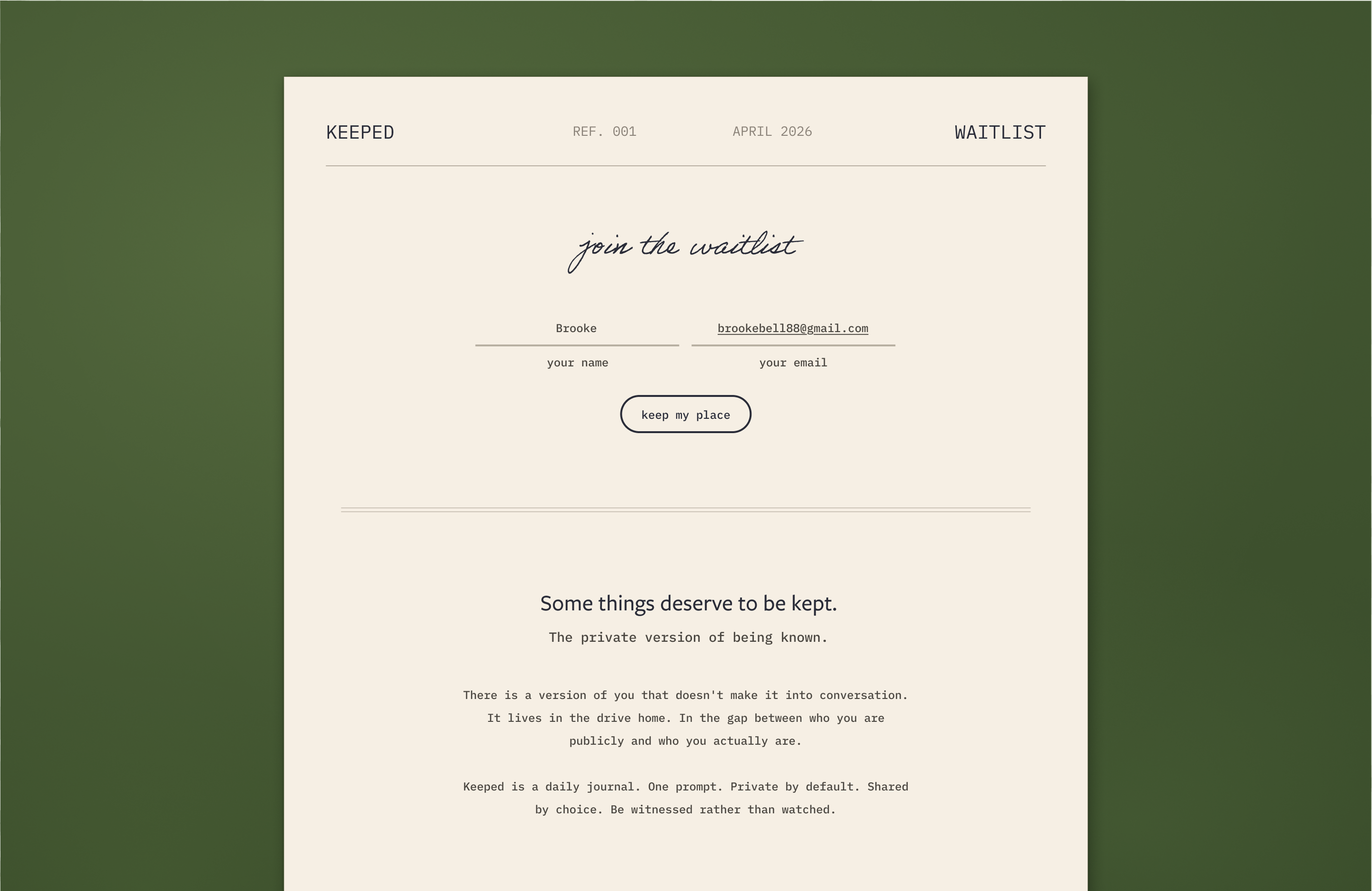 Keeped waitlist landing page
